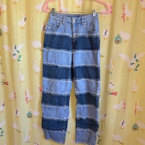 Ragged Priest Striped Denim Patchwork Jeans